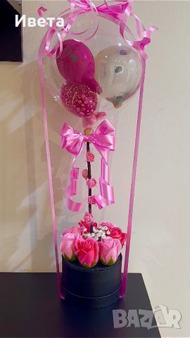 Кутия с цветя и балони, снимка 1 - Ръчно изработени сувенири - 45604266