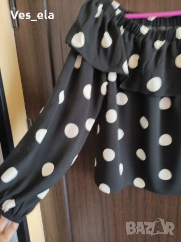 кокетна шифонена блуза с бели точки, снимка 3 - Тениски - 54242004
