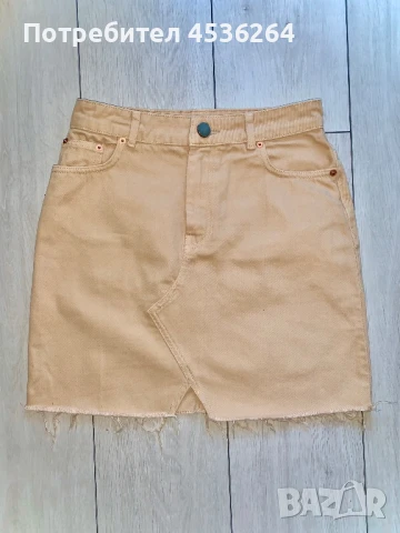 Дънкова пола, кафе, нова S-M, снимка 1