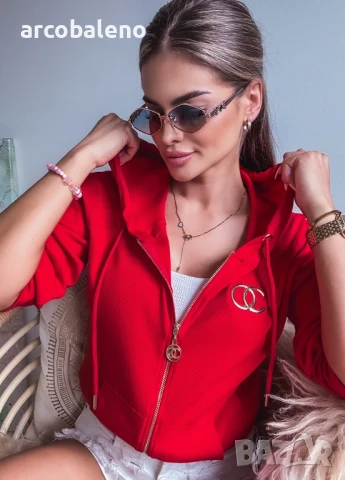 Дамски червен памучен суичър с цип , снимка 8 - Суичъри - 51068159