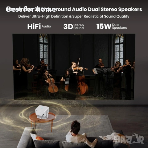 Проектор [Автоматичен фокус/360° въртяща се стойка] 4K проектор с Wifi и Bluetooth 1080P Native, снимка 6 - Друга електроника - 54161301