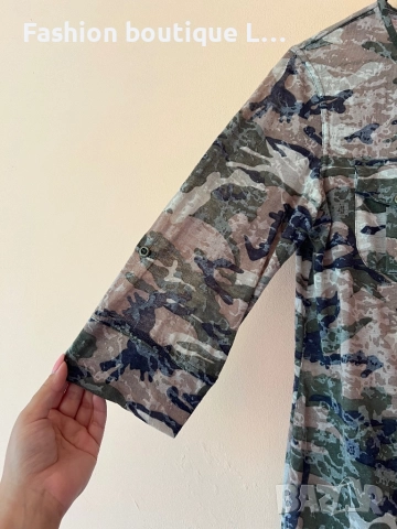 Дълга камуфлажна дамска блуза с копченца отпред на деколтето L размер 💚, снимка 3 - Блузи с дълъг ръкав и пуловери - 51796446