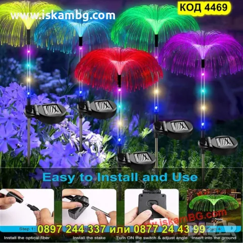 Цветна соларна лампа с RGB подсветка –  Медуза - КОД 4469, снимка 11 - Градински мебели, декорация  - 50325744