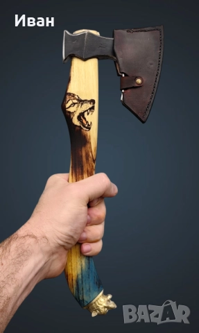 Брадва ръчна изработка вълк , топор , секира, , снимка 6 - Ножове - 52409649