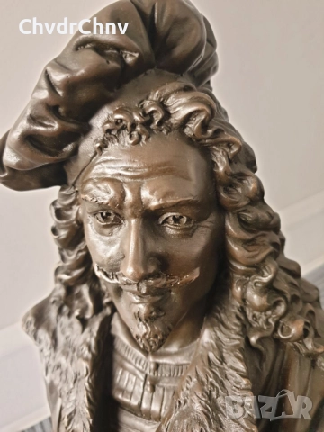 29см-3кг Belleuse статуетка/френска бронзова скулптура/фигура-бюст на Рембранд, снимка 3 - Статуетки - 52724476