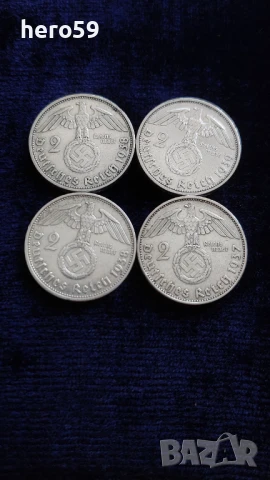 Монета-сребърни 2 марки 1937-39 г.със свастика , снимка 1