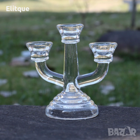 Стъклен троен свещник, снимка 3 - Други стоки за дома - 52902676