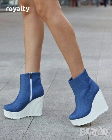 Боти на платформа - деним с бяло ходило, снимка 2 - Дамски боти - 52163255