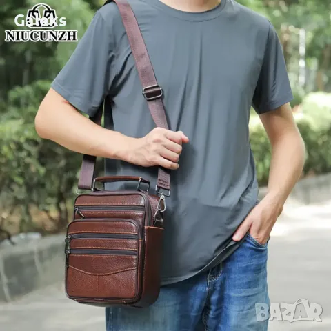 Практична, Класическа Ретро чанта NIUCUNZH* Тъмно кафява естествена кожа!, снимка 7 - Чанти - 50025262