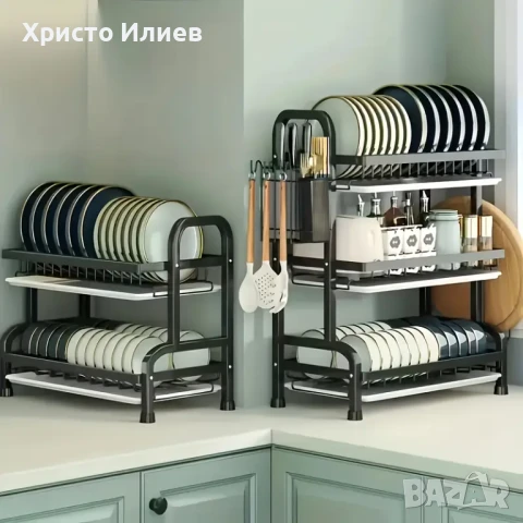 Сушилник за съдове на 3 нива Органайзер Черен Сушило, снимка 6 - Сушилници - 51118972