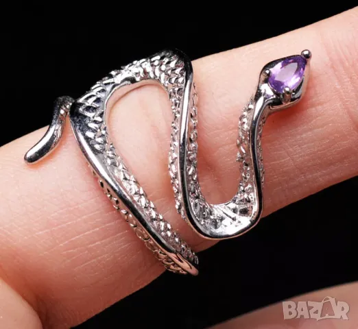 Пръстен змия с аметист гранат и перидот подходящи за подарък, снимка 2 - Пръстени - 50235478