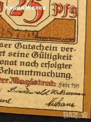 Банкнота НОТГЕЛД 25 пфенинга 1921г. Германия за КОЛЕКЦИЯ ДЕКОРАЦИЯ 48100, снимка 5 - Нумизматика и бонистика - 47212139