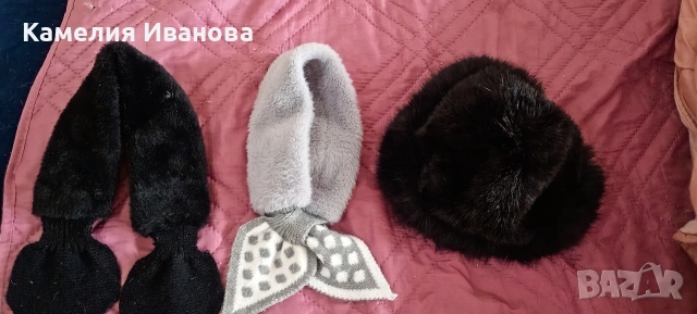 Зимни  дамски двулицеви плюшени шапки,шалчета и ръкавици 