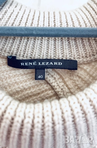 Луксозно дизайнерско пончо René Lezard – вълна и памук, асиметрия, черно/екрю, снимка 5 - Блузи с дълъг ръкав и пуловери - 53892069