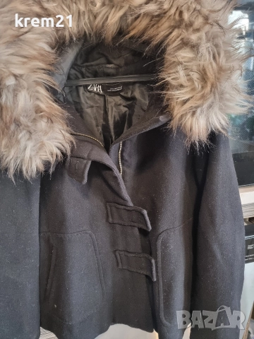 Zara S дамско черно палто, снимка 2 - Палта, манта - 52865525