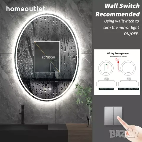 ПРОМОЦИЯ LED огледало с овална форма LUVODI XMR-T18-821-EU-V1, снимка 8 - Огледала - 49677340