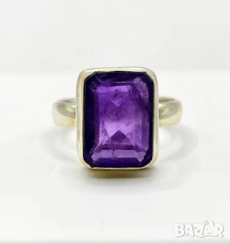 Прекрасен Сребърен 925 Пръстен с Натурален Аметист
