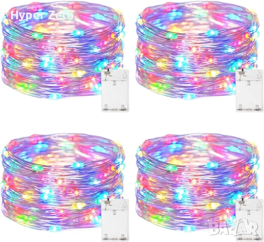 Гирлянди от светлинки, комплект от 4 броя, 5 м, 50 LED медни лампички с батерии