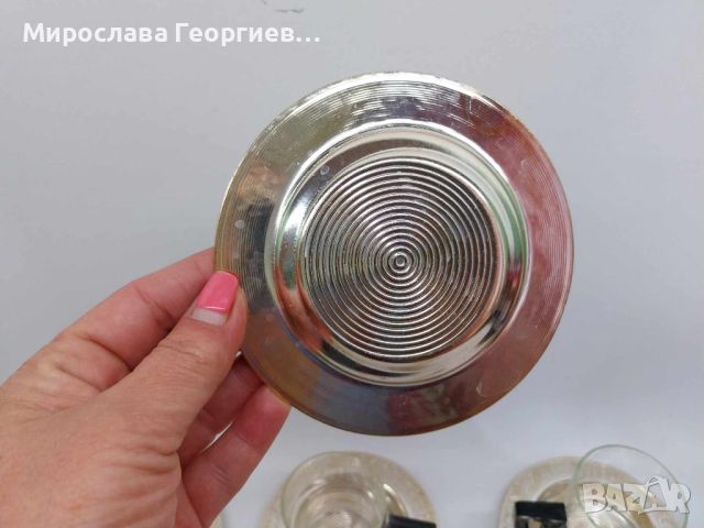 6 огнеупорни стъклени чашки за кафе и 6 алуминиеви чинийки, от СССР 80те години, снимка 6 - Сервизи - 45231775