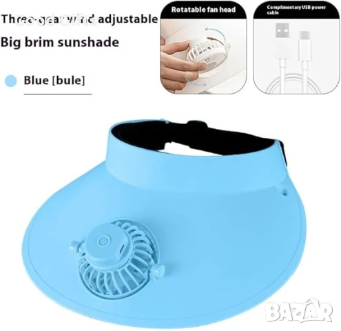 Шапка с козирка и вграден вентилатор – USB зареждане, 3 скорости, въртяща се перка, защита от слънце, снимка 3 - Шапки - 51060400