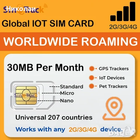 Сим карта за GPS тракери 1 година 