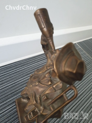 22см-3кг стара бронзова скулптура/фигура на музикант-пияница/немска статуетка, снимка 5 - Статуетки - 53691229