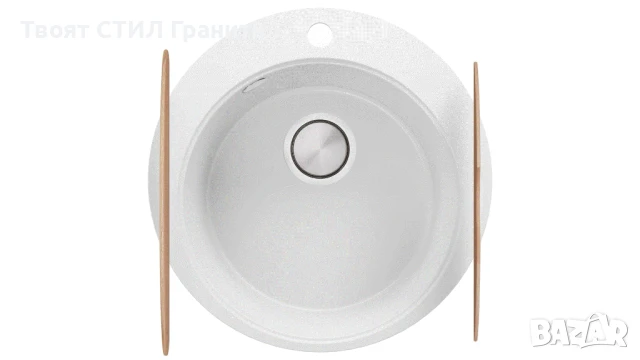 Бяла кръгла кухненска мивка от гранит Пиза 45 Top 500 x 500 мм