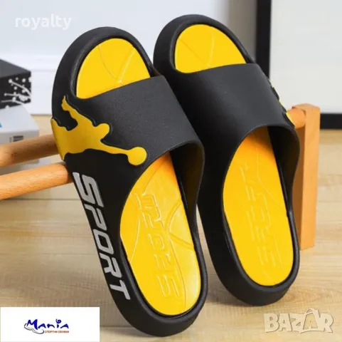 Унисекс олекотени чехли в черно и жълто