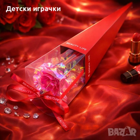 Роза декоративна със златно стъбло в подаръчна кутия, снимка 4 - Подаръци за жени - 53169560