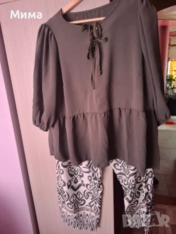 Сет от блуза и панталони в зелен цвят