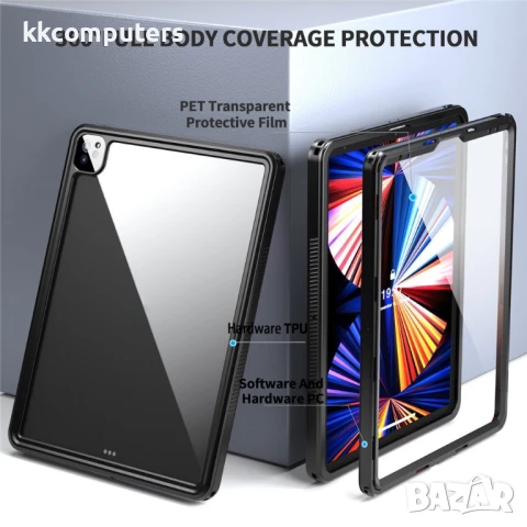 iPad Pro 12.9-инча (2021) REDPEPPER Водоустойчив / Удароустойчив Калъф + Скрийн Протектор – Черен, I, снимка 4 - Калъфи, кейсове - 50797601