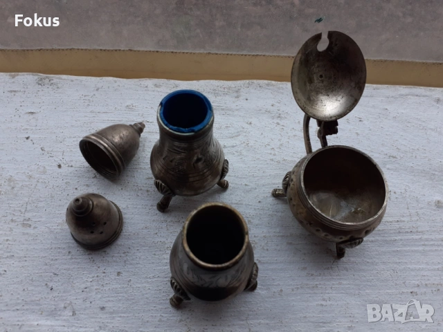 Стар антикварен бароков комплект малки солнички, снимка 4 - Антикварни и старинни предмети - 53443467