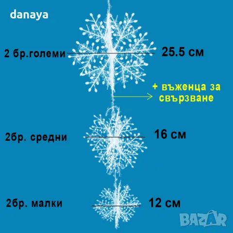 1204 Комплект 3D снежинки за окачване и украса, снимка 11 - Декорация за дома - 30516974