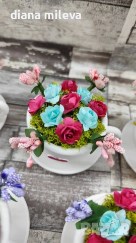 Сладурски чашки с нежни цветлета в тюркоаз и розово!!, снимка 11 - Декорация за дома - 53304069