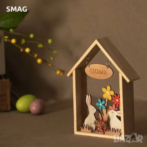 Дървена къщичка с оградка заек 20СМ_1173512, снимка 3 - Декорация за дома - 54224305