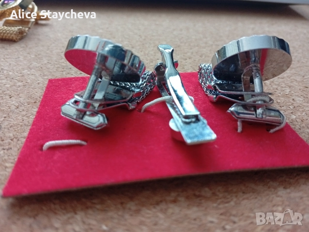 Мъжки ръкавели и щипка за вратовръзка, сребристи, снимка 3 - Други - 51601112