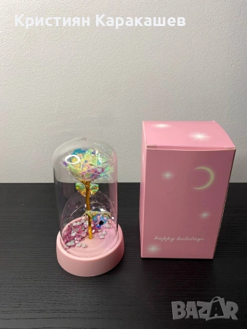 Мини Декоративна Златна Роза LED лампа 24k златно, снимка 3 - Декорация за дома - 53429997