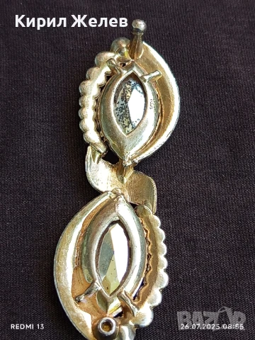 Ретро брошка тип папионка с сребристи кристали и зелени полу скъпоценни камъни 38846, снимка 12 - Антикварни и старинни предмети - 51145823