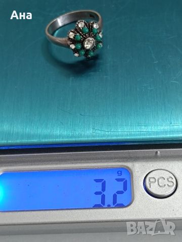 Красив сребърен пръстен с циркони и тюркоаз , снимка 4 - Пръстени - 46246388