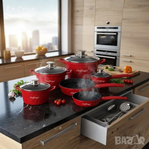 Премиум комплект съдове за готвене 12 части с мраморно покритие  + 2 ръкавици, снимка 2 - Съдове за готвене - 53573950