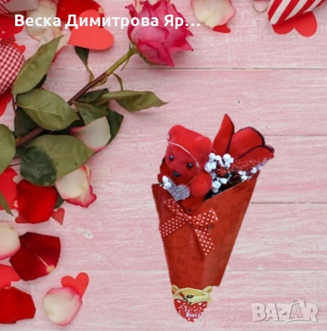 Романтичен букет с мече и червени рози, снимка 5 - Романтични подаръци - 53087687