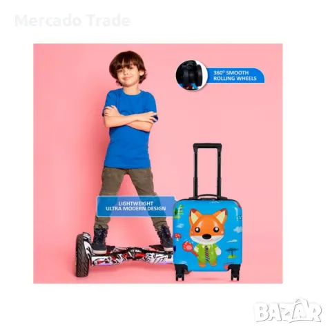 Детски куфар Mercado Trade, 3D, ABS, Лисица, Син, снимка 3 - Куфари - 47256220