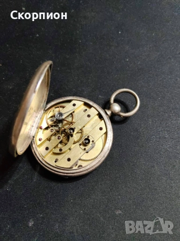 Швейцарски СРЕБЪРЕН джобен часовник 1900г. с ключе - 10 РУБИНА ПРОМОЦИЯ, снимка 4 - Джобни - 51778334