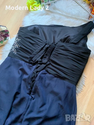 Официална дълга синя рокля с пайети, снимка 5 - Рокли - 50999775