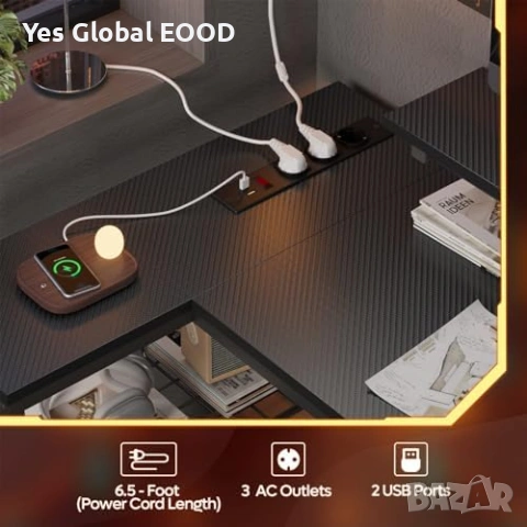 Bestier L-образно бюро с LED и контакти, снимка 5 - Бюра - 53799380