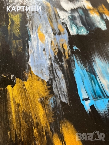 Дора Драгнева картина - “Златно - сини моменти” Абстракция, снимка 5 - Картини - 51677309