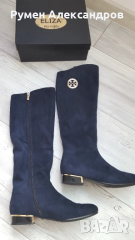 Тъмно сини велурени дамск високи ботуши ELIZA р-р 39
