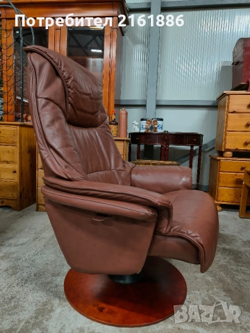 Relax кресло с отоманка от естествена кожа в отлично състояние , снимка 3 - Дивани и мека мебел - 53950570