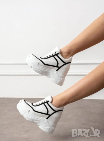 Кецове на платформа - бяло с черно - PA88 , снимка 2 - Кецове - 51154927