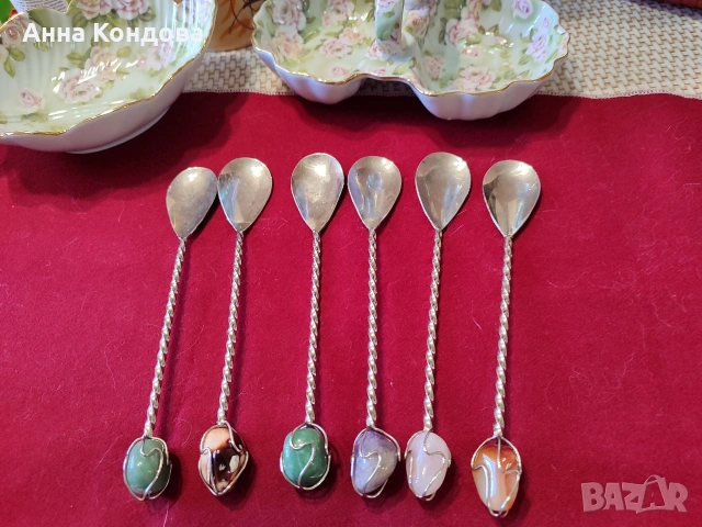 посребрени лъжички с полускъпоценни камъни 